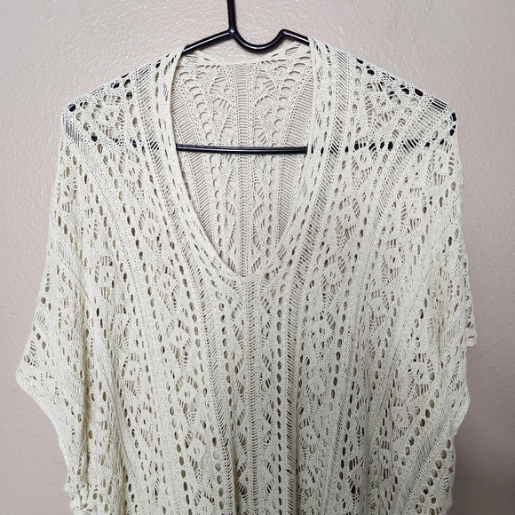 Womens Ivory Crochet Side Tie Open Knit Boho Cover Up |M| - Picture 3 of 9